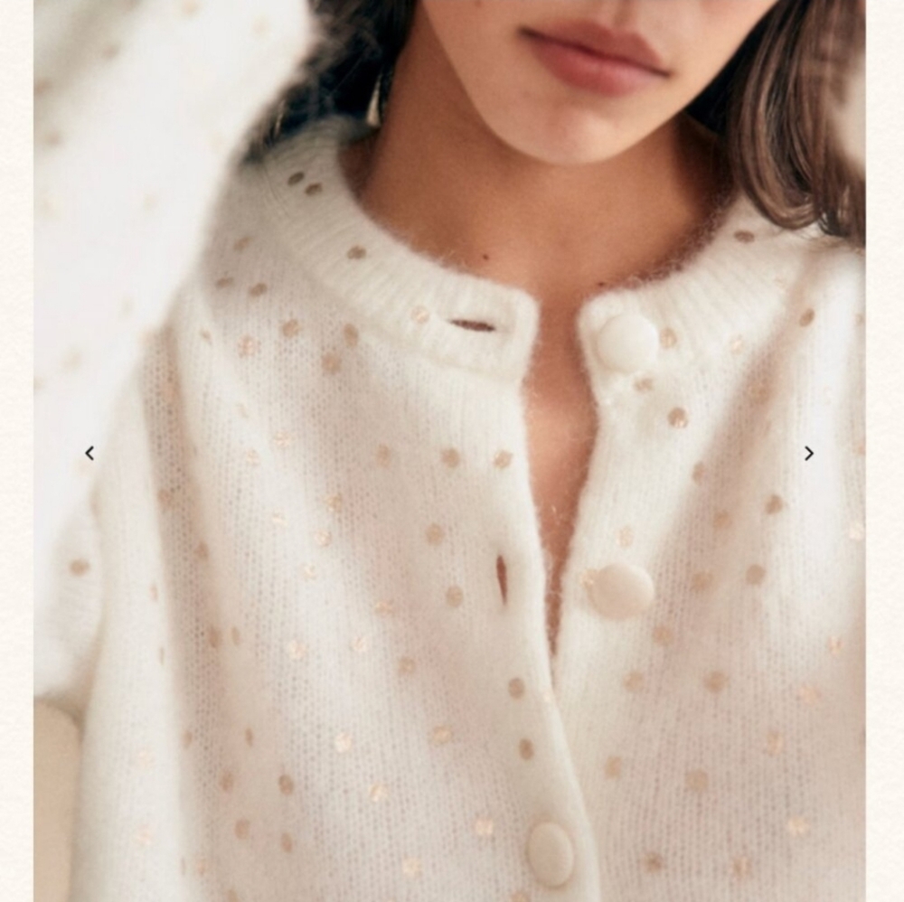 SÉZANE Talitha Kid Mohair Cardigan In Ecru Champagne Dots NWOT XXS Runs Large - Picture 6 of 13